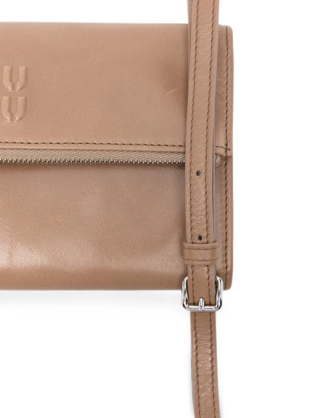Miu Leren crossbodytas met logo-reliëf Bruin