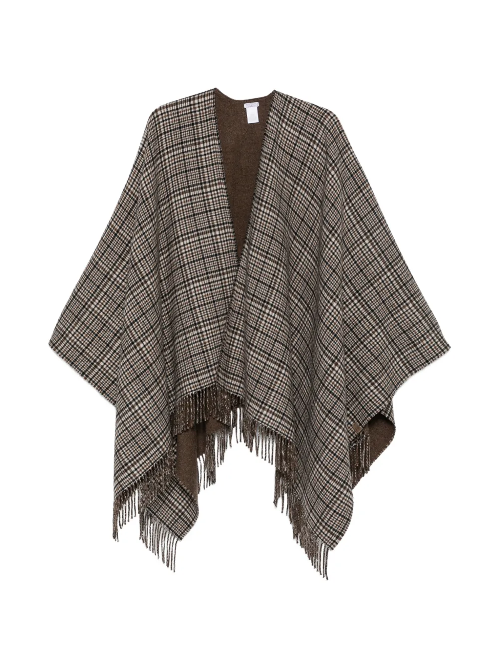 Brunello Cucinelli check-pattern fringed poncho - Nude
