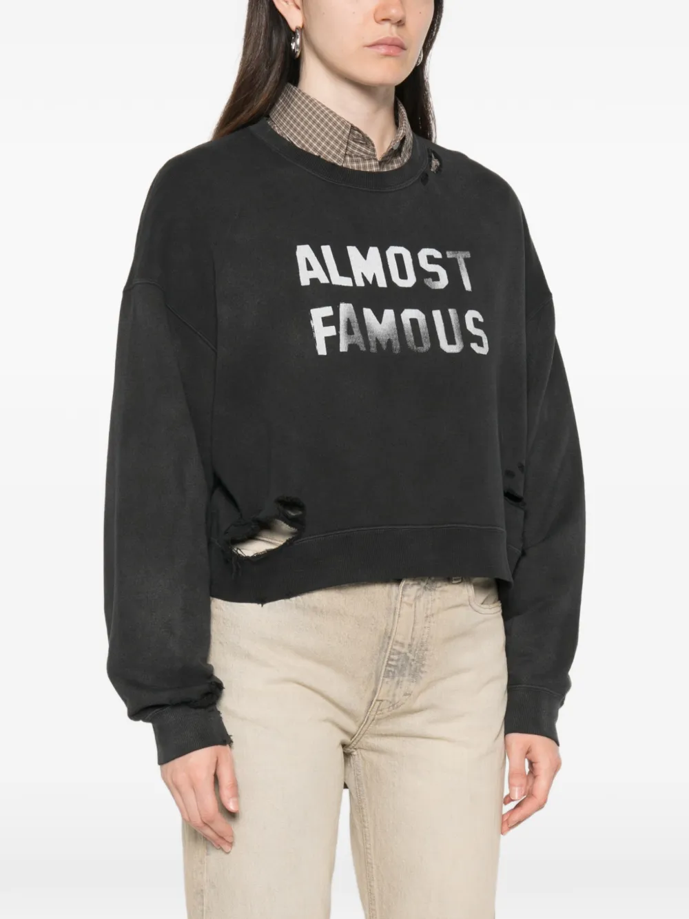 R13 Gerafelde sweater Zwart
