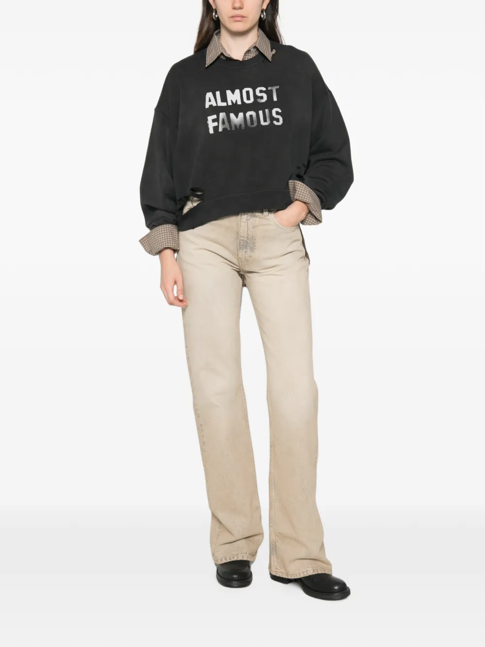 R13 Gerafelde sweater Zwart