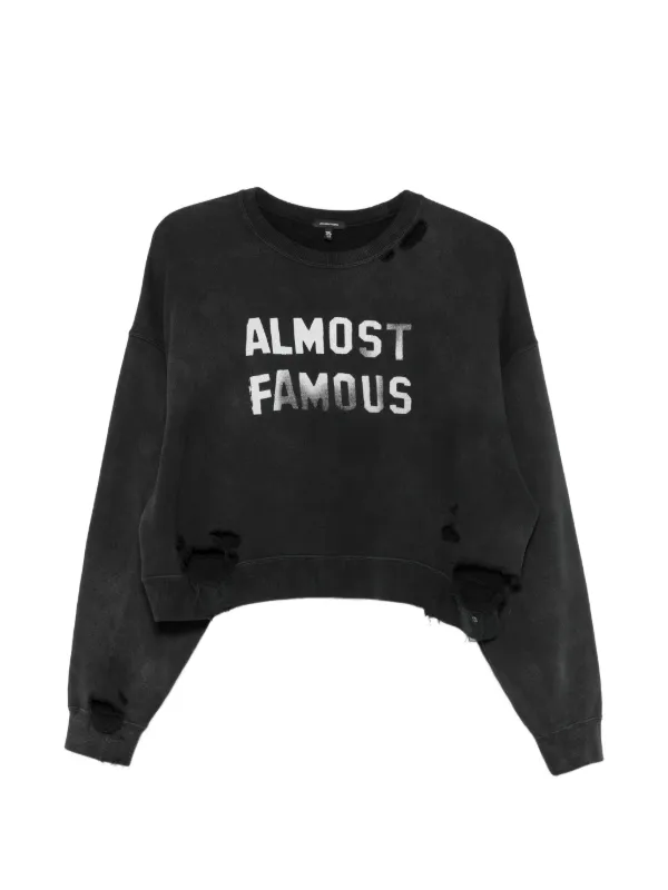 R13 Distressed Slogan-print Sweatshirt in Black