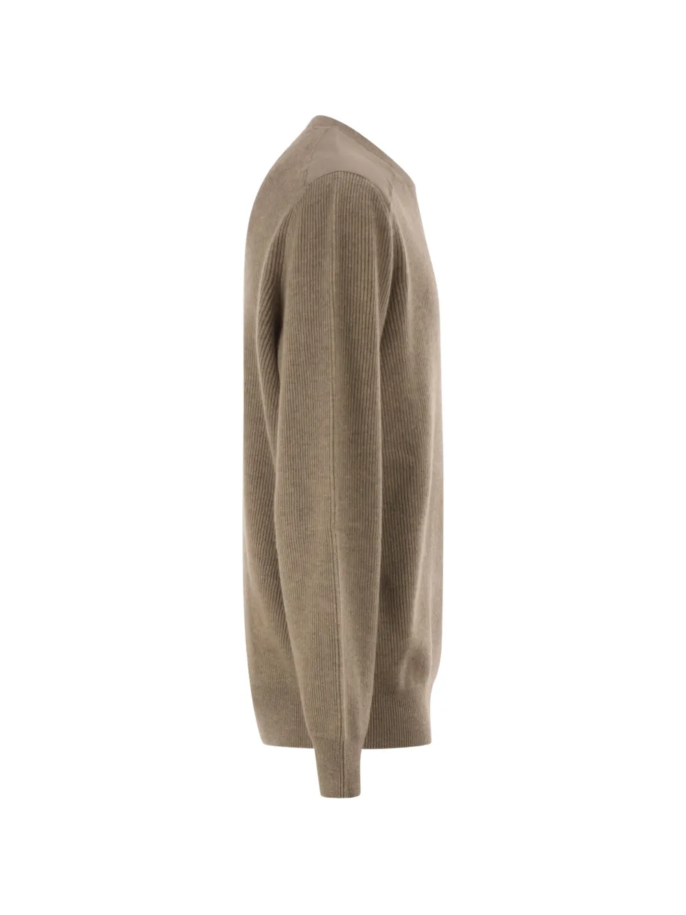 Brunello Cucinelli Ribgebreide trui met katoenen inzetstuk Beige
