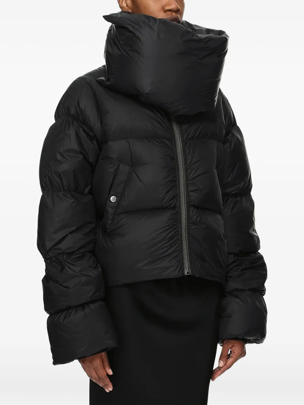 Rick Owens Tower nylon donsjack met trechterhals Zwart