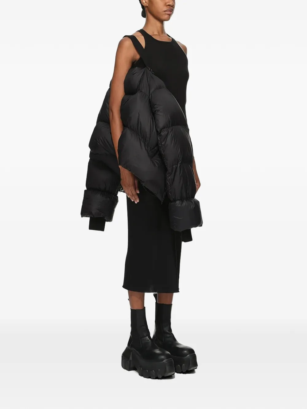 Rick Owens Tower nylon donsjack met trechterhals Zwart