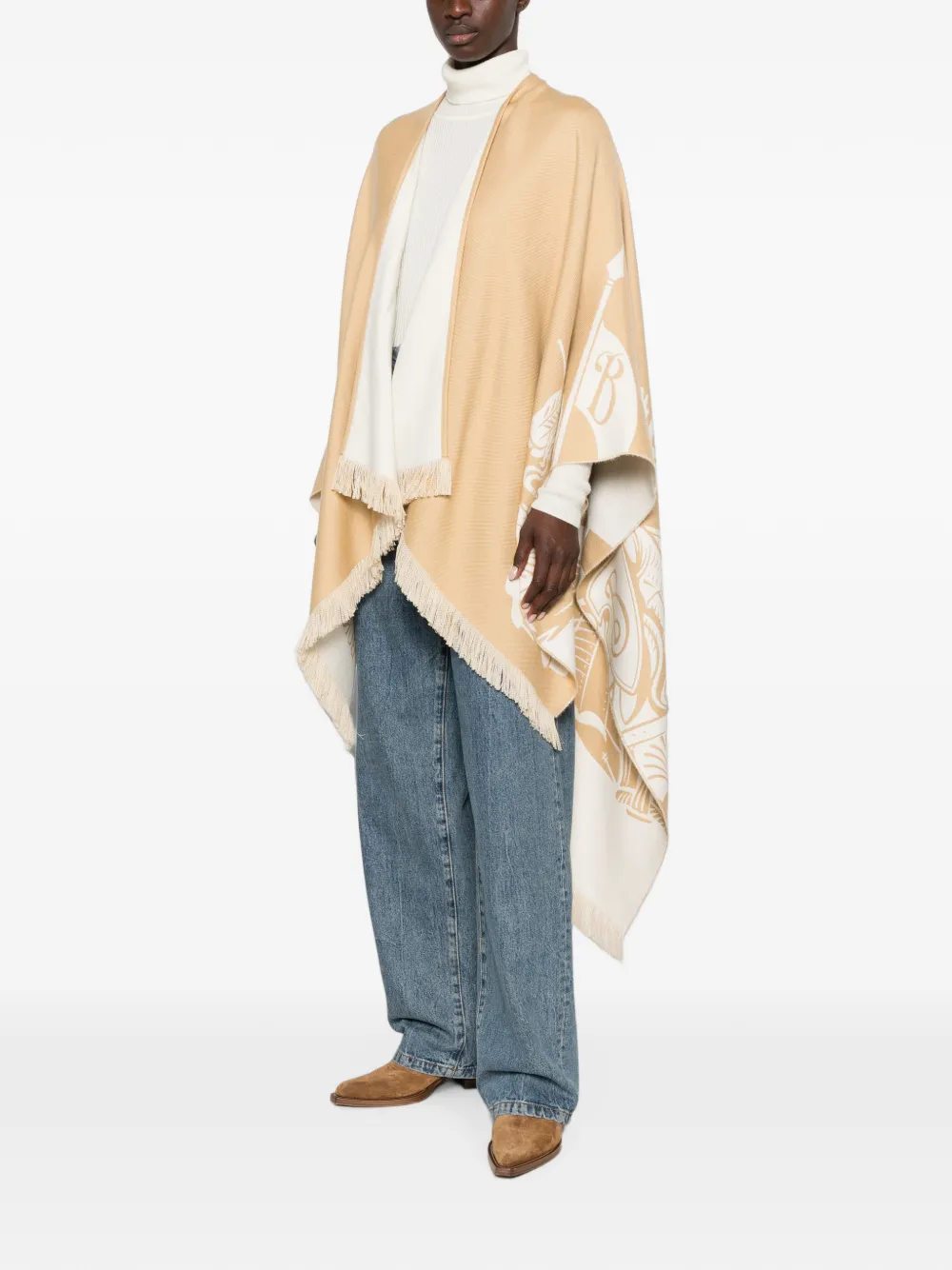 Burberry Equestrian Knight cape met franje Beige