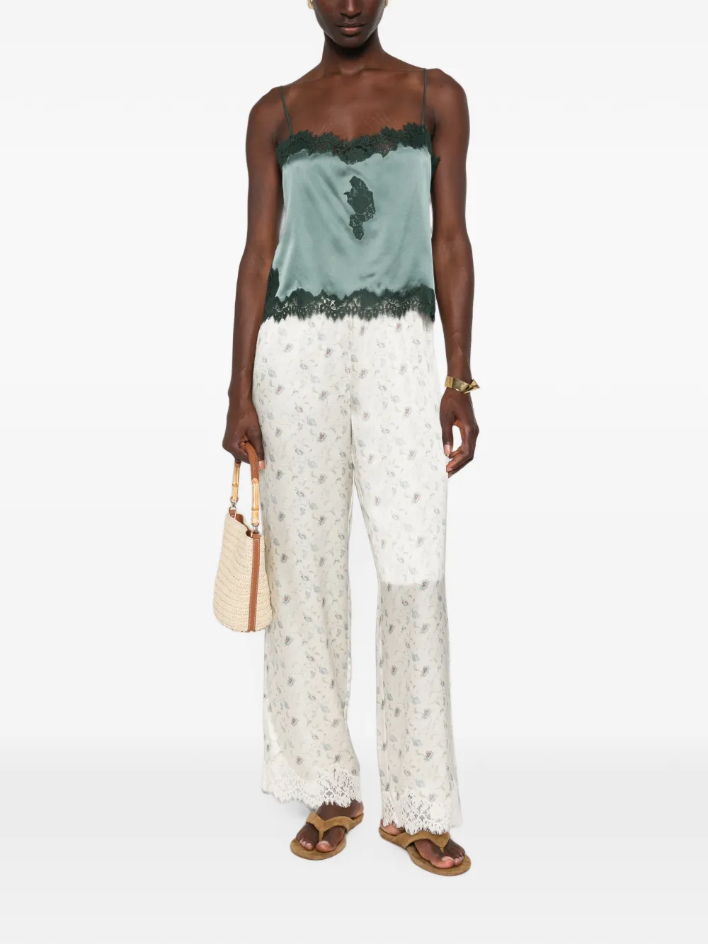 DÔEN Avelaine Lace-trimmed Top in Green, view 2