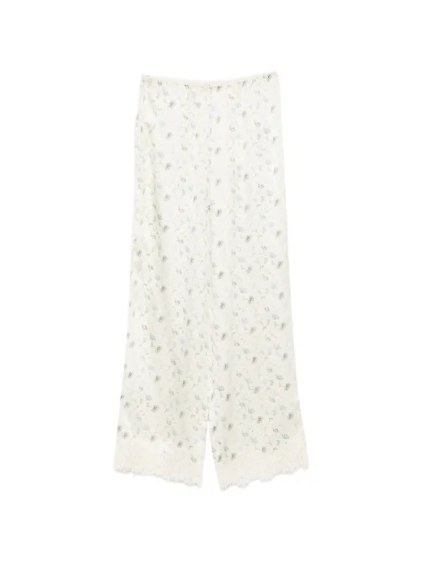 Dôen Felise Floral-print Lace-trim Trousers in Neutrals