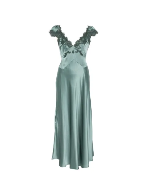 DÔEN Fiona Midikleid aus Satin mit Spitzenbesatz