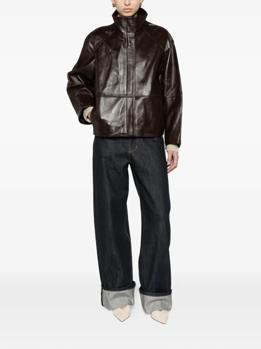 Soeur Gamma raglan jacket in glazed leather Rood