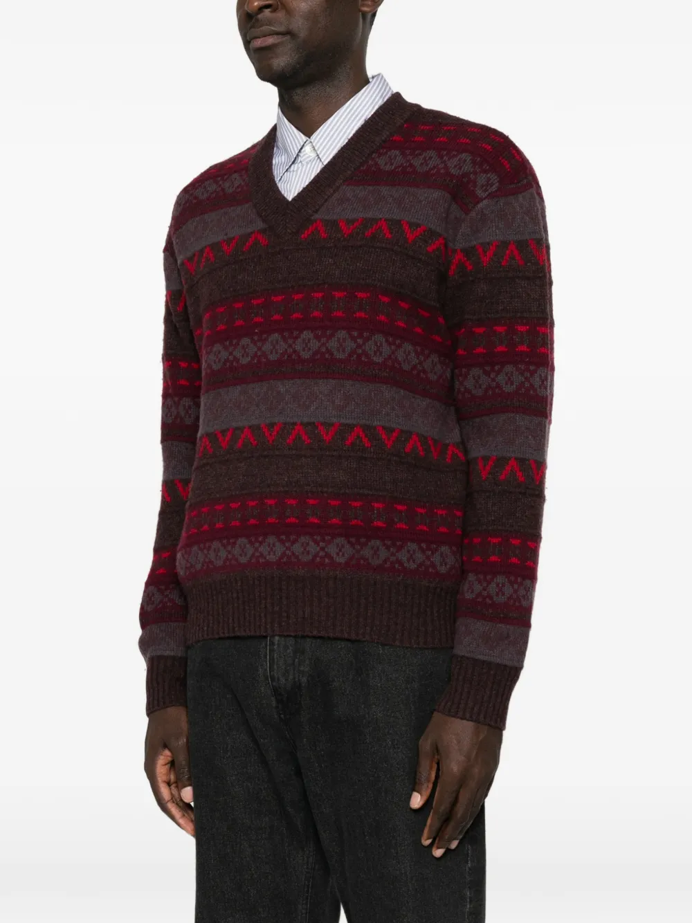 NN07 Tobias Fair Isle trui met V-hals Rood