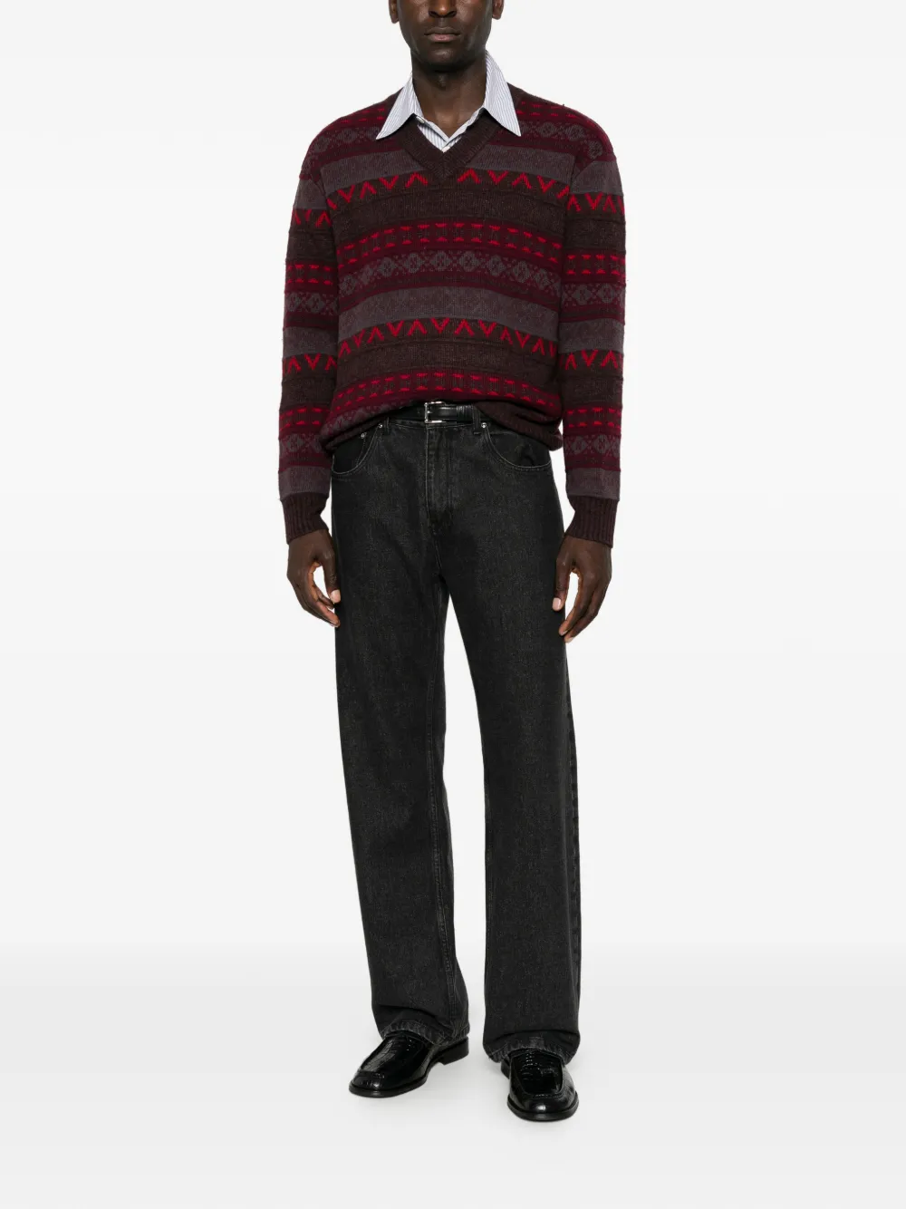 NN07 Tobias Fair Isle trui met V-hals Rood