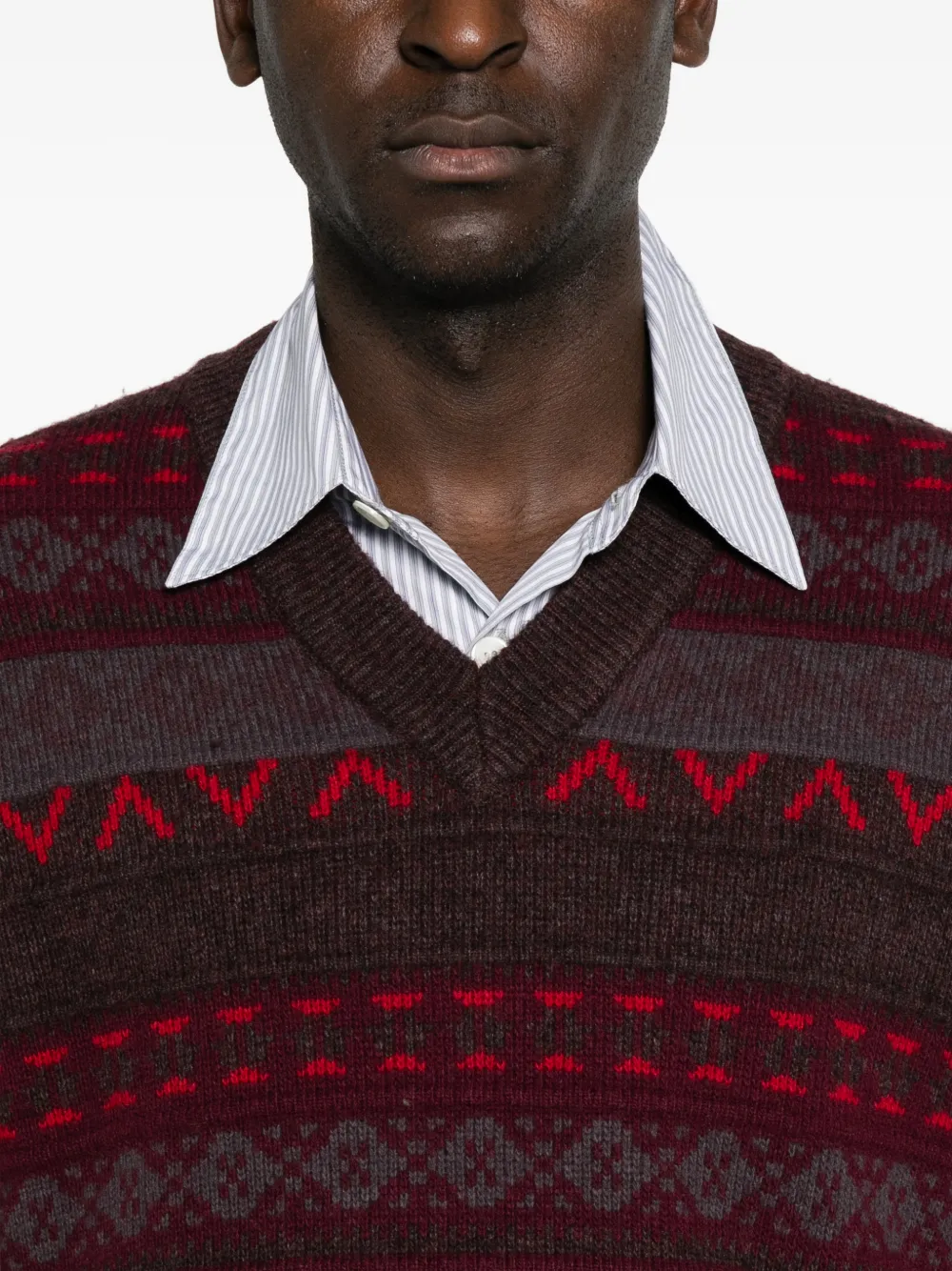 NN07 Tobias Fair Isle trui met V-hals Rood