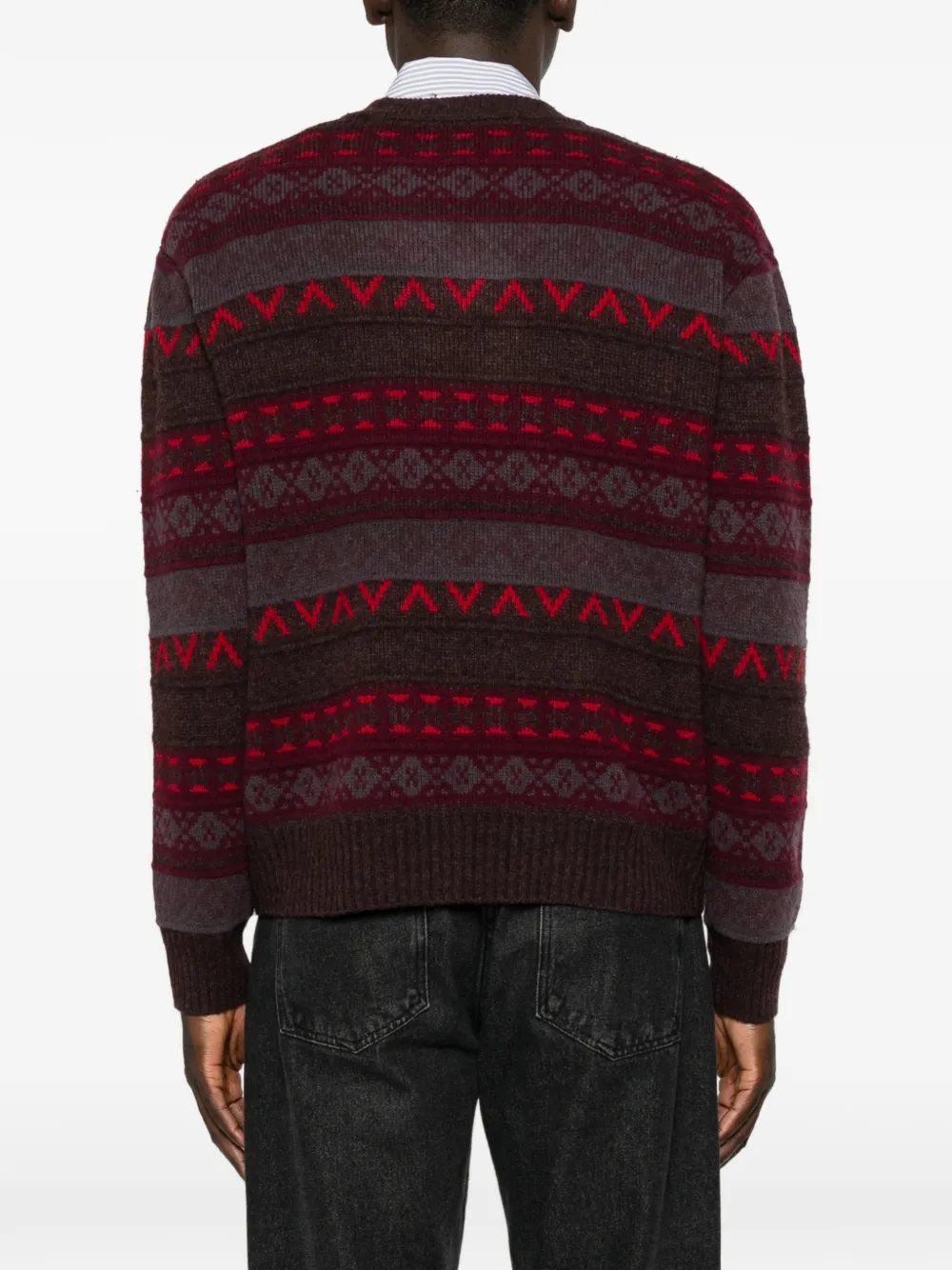 NN07 Tobias Fair Isle trui met V-hals Rood