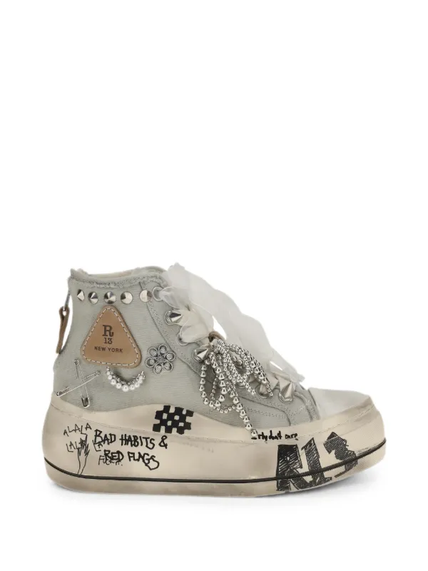 R13 Embellished Distressed Sneakers in Blue