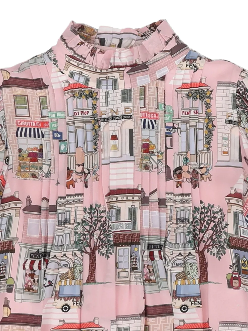 Fendi Kids Jurk met plooien en FF City-print Roze