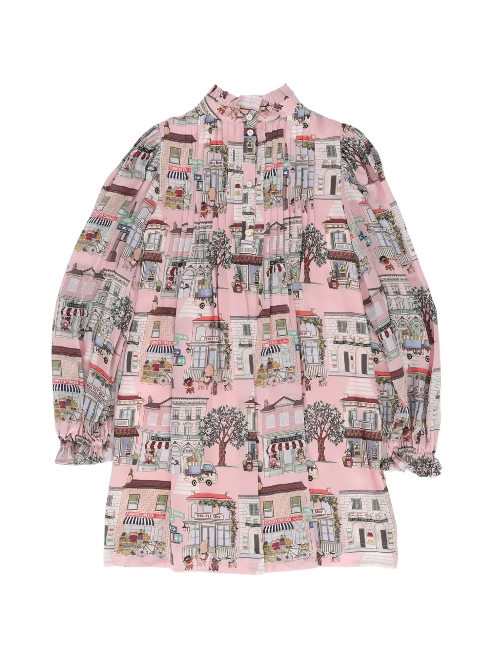 Fendi Kids Jurk met plooien en FF City-print Roze