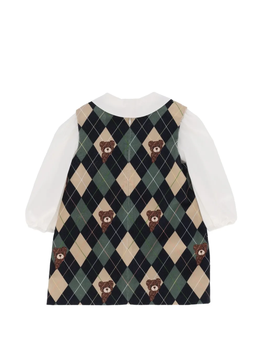 Fendi Kids argyle bear-print corduroy dress Wit