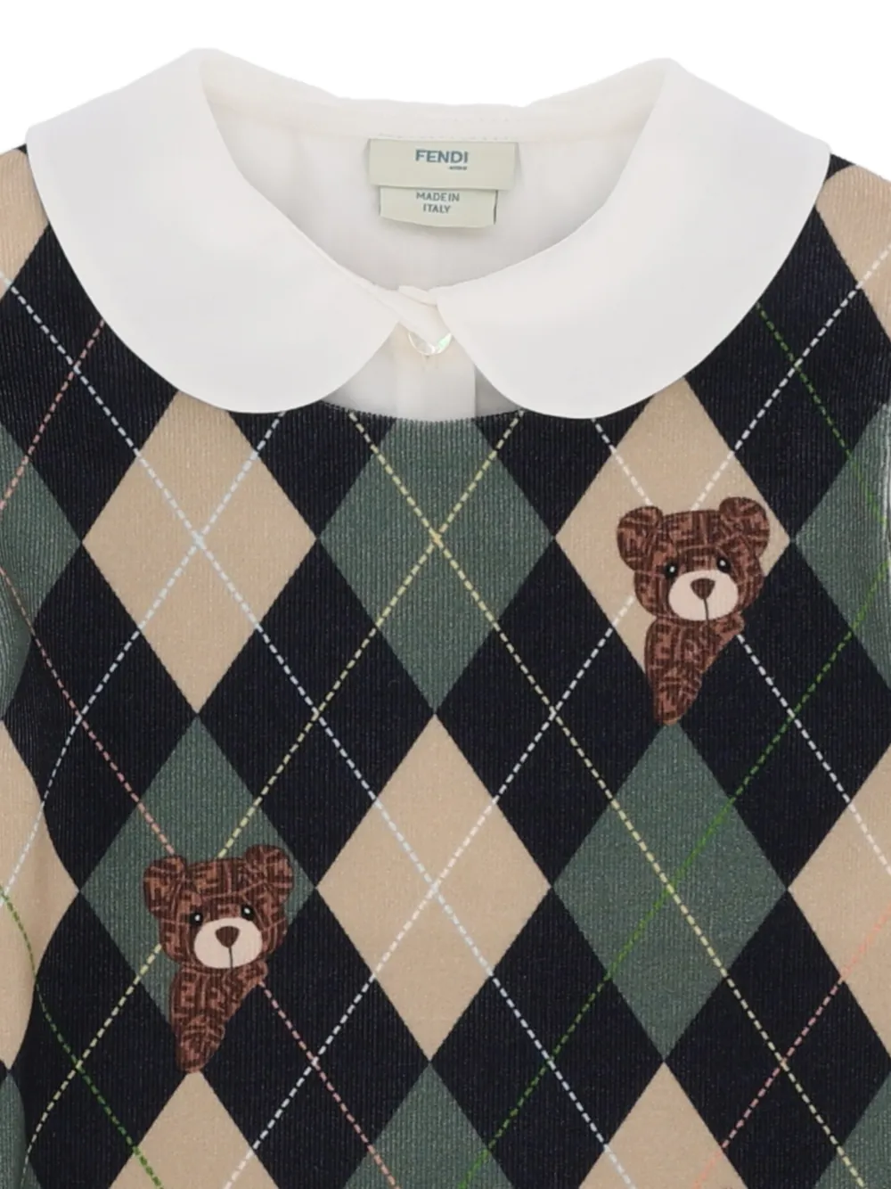 Fendi Kids argyle bear-print corduroy dress Wit