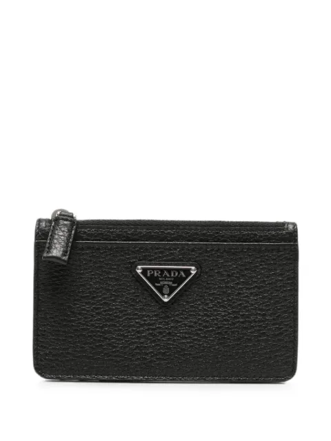 Prada porte-cartes en cuir à plaque logo