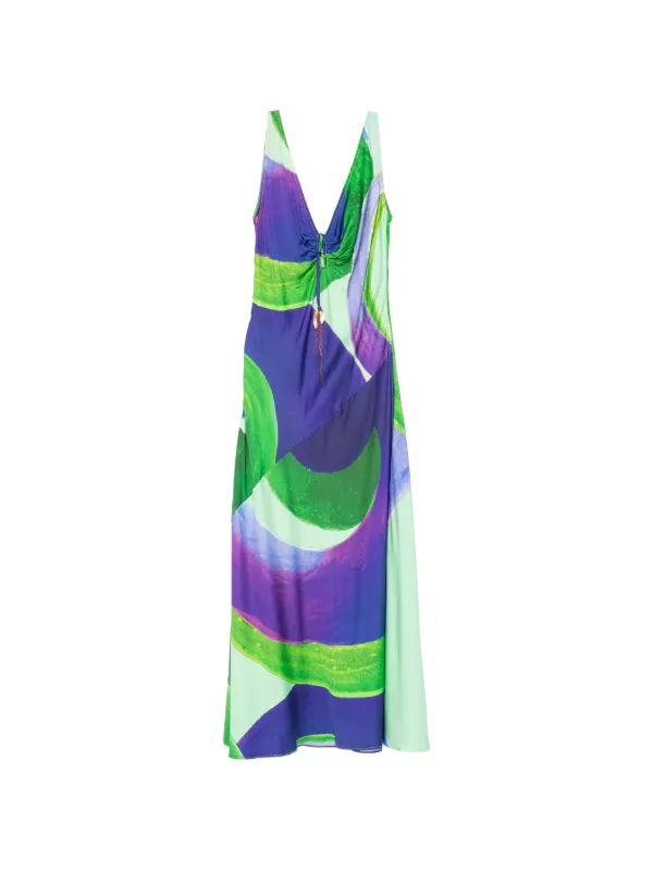 Themis Z Ianthe Abstract-print Ruched-detail Maxi Dress in Green