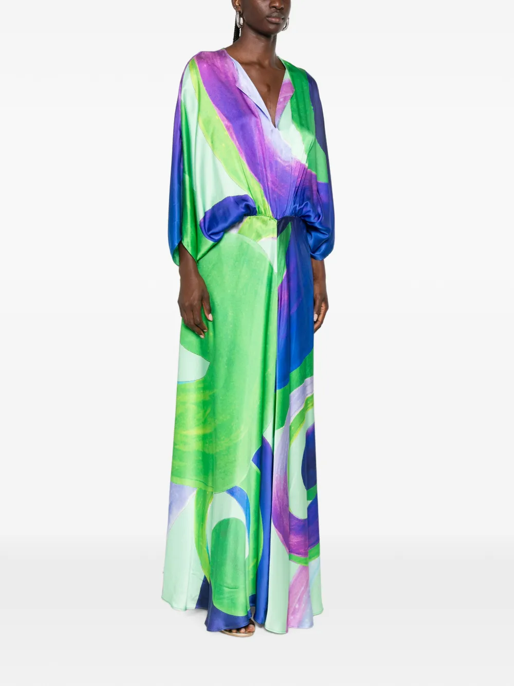 Themis Z Ianthe Abstract-print Silk Maxi Dress in Green, view 3
