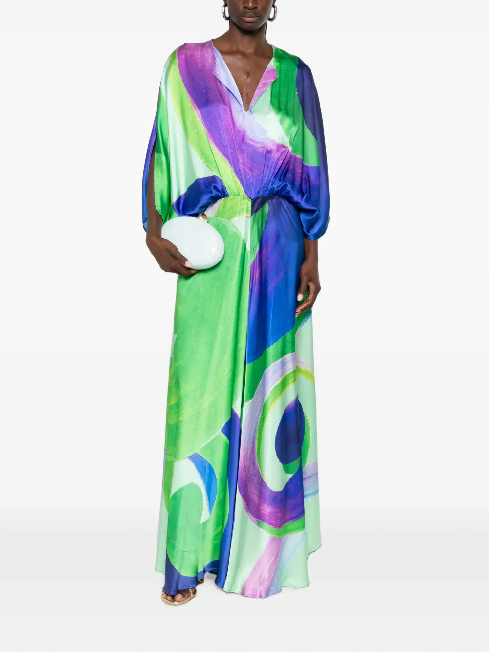 Themis Z Ianthe Abstract-print Silk Maxi Dress in Green, view 2