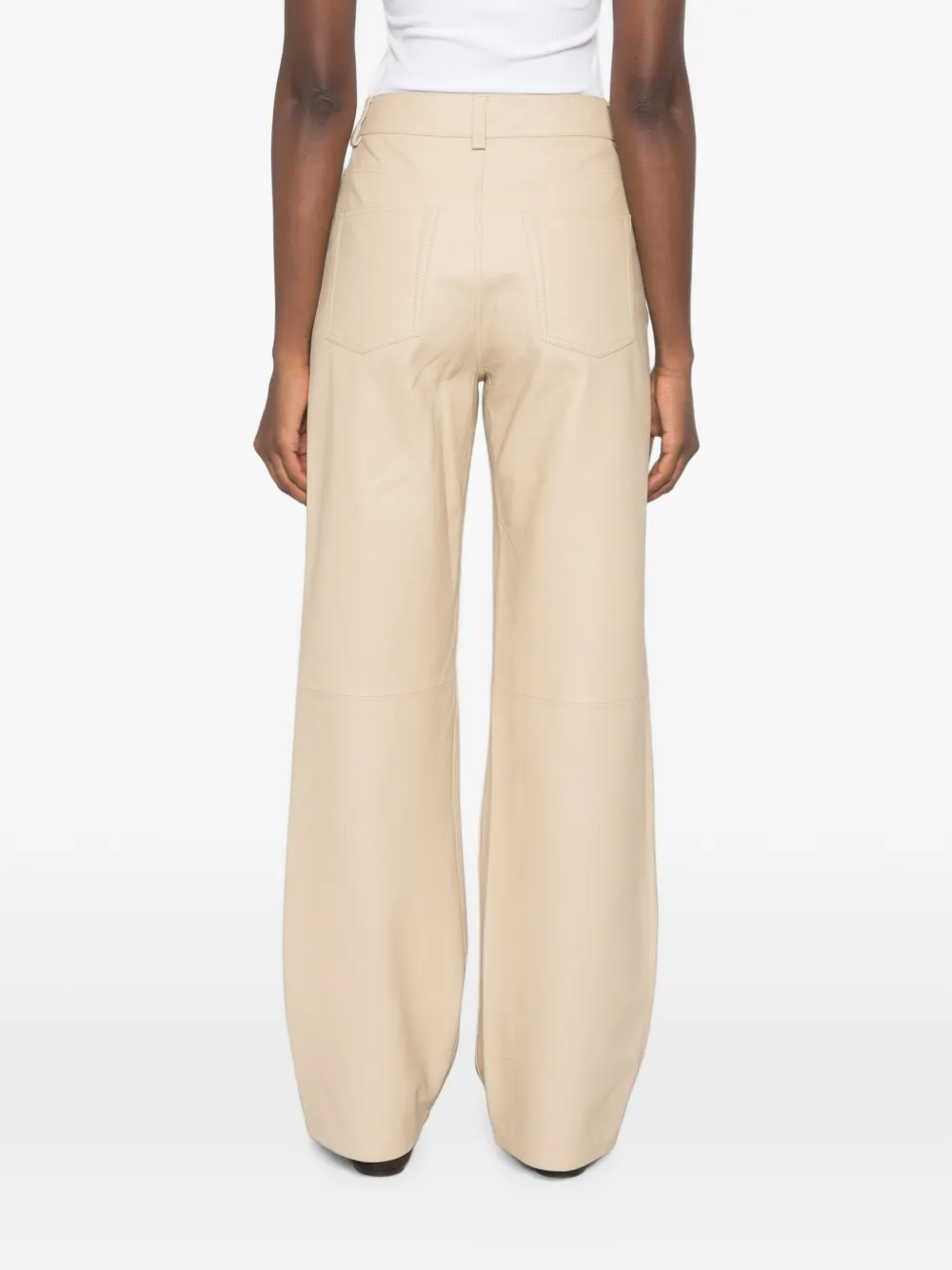 By Malene Birger Leren broek met wijde pijpen Beige