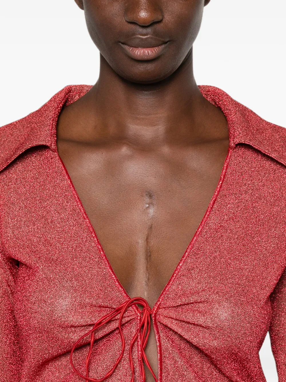 Oséree Metallic top met veren afwerking Rood