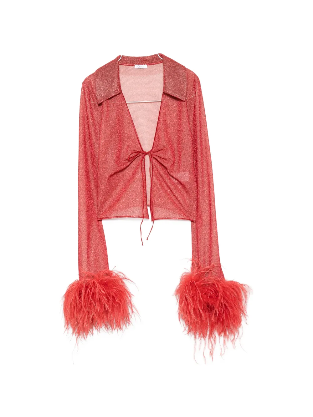 Oséree feather-trimmed metallic-thread top - Rosso