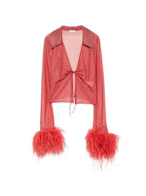 Oséree feather-trimmed metallic-thread top