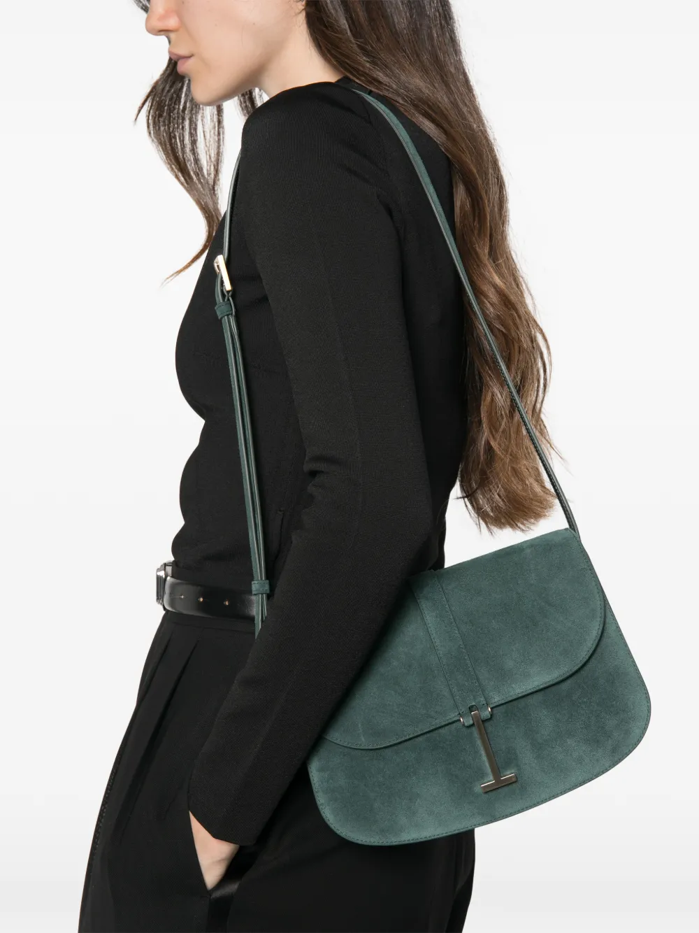 TOM FORD T Twist suède crossbodytas Groen