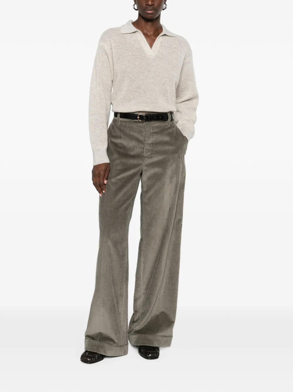 Brunello Cucinelli Gebreide trui met geperforeerde details Beige