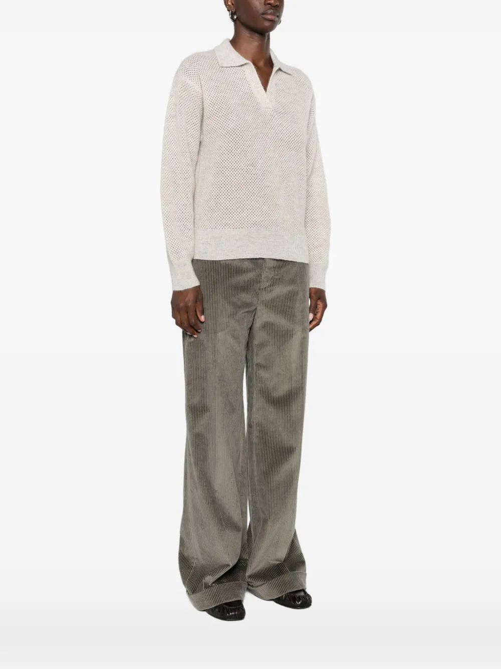 Brunello Cucinelli Gebreide trui met geperforeerde details Beige