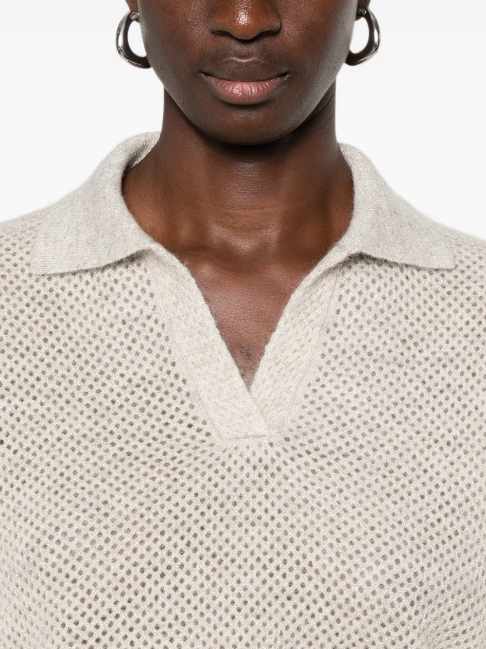 Brunello Cucinelli Gebreide trui met geperforeerde details Beige