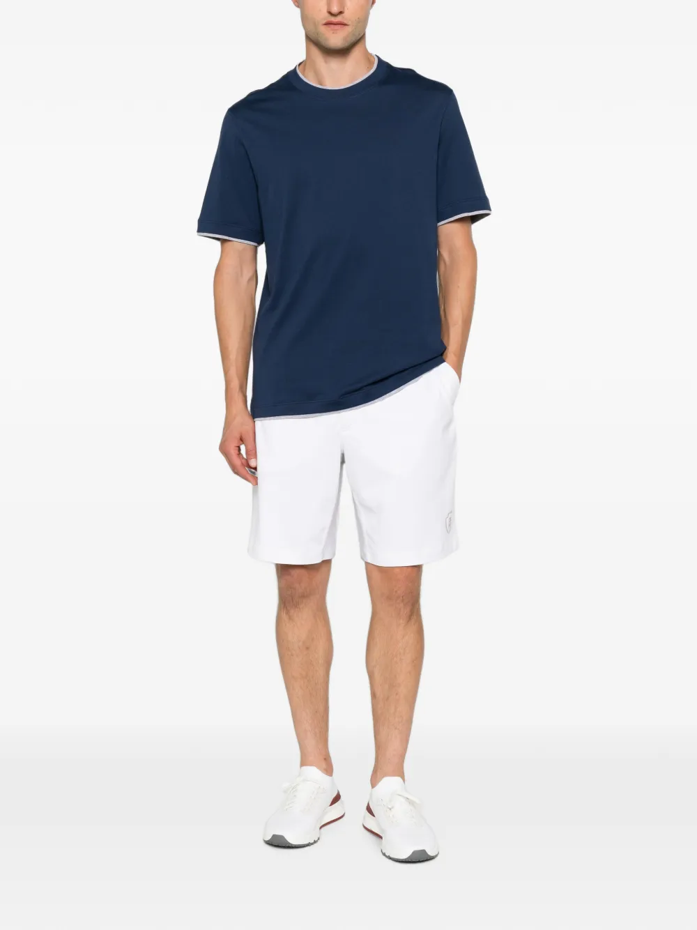 Brunello Cucinelli Katoenen T-shirt met contrasterende afwerking Blauw