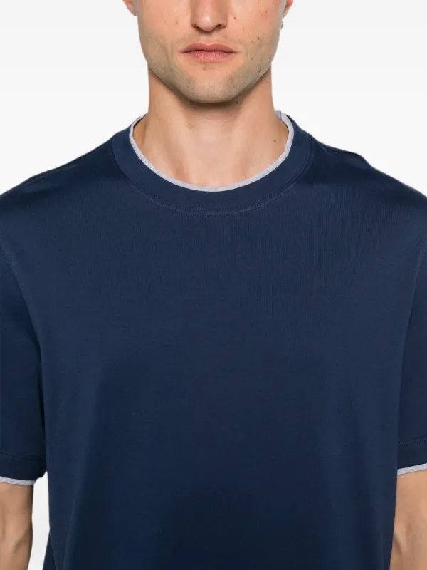 Brunello Cucinelli contrast-trim Cotton T-shirt | Blue | FARFETCH