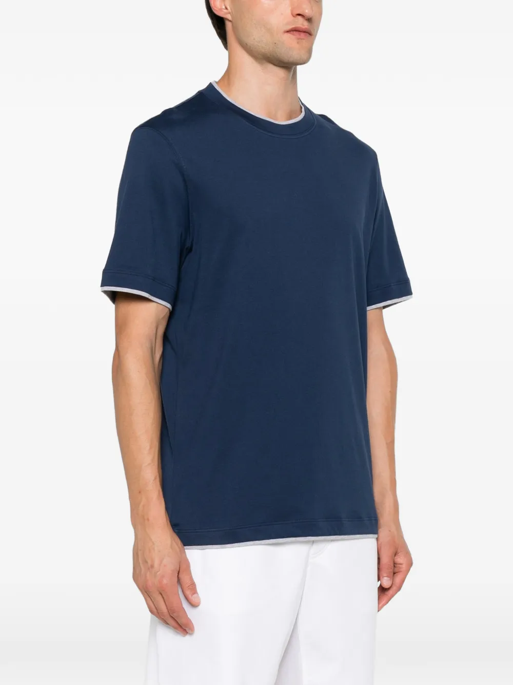 Brunello Cucinelli Katoenen T-shirt met contrasterende afwerking Blauw