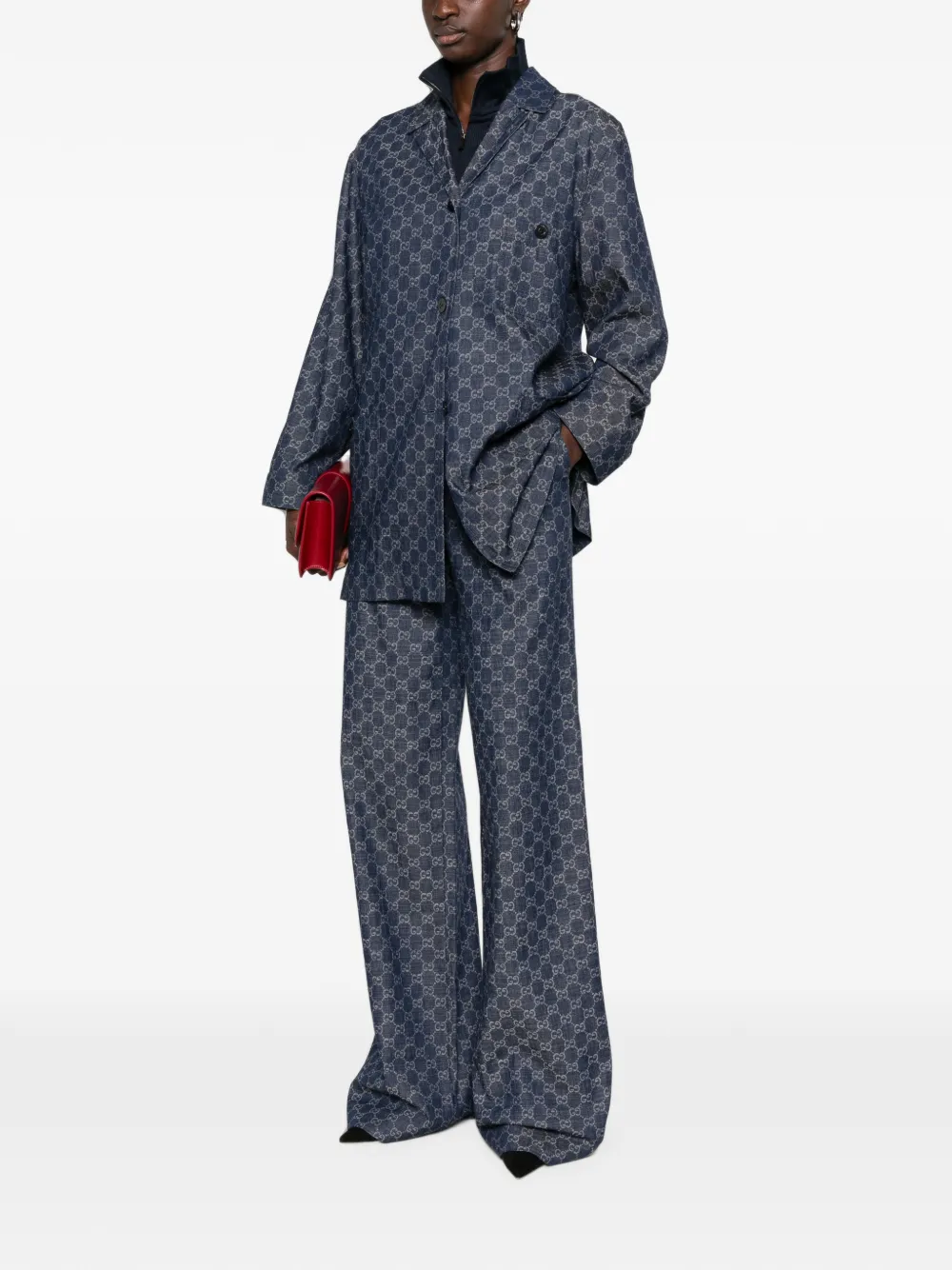 Gucci GG katoenen denim broek met jacquard Blauw