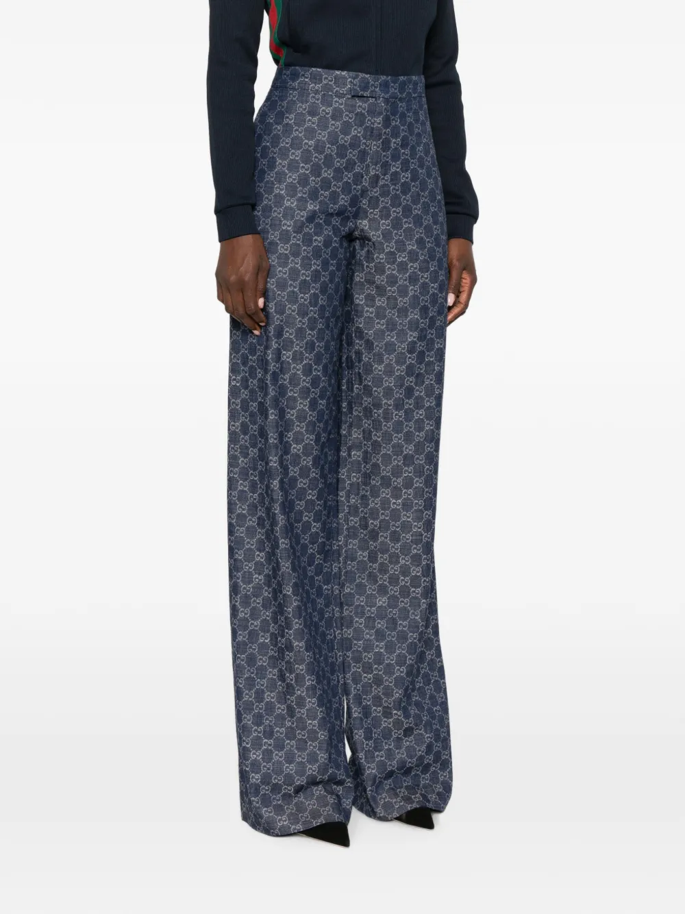 Gucci GG katoenen denim broek met jacquard Blauw