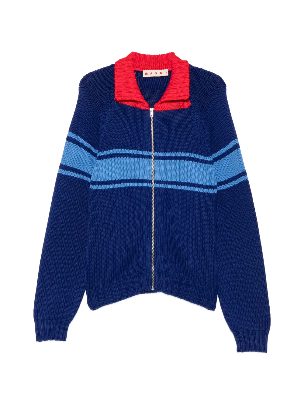 Marni striped zip-up cotton sweater - Blau