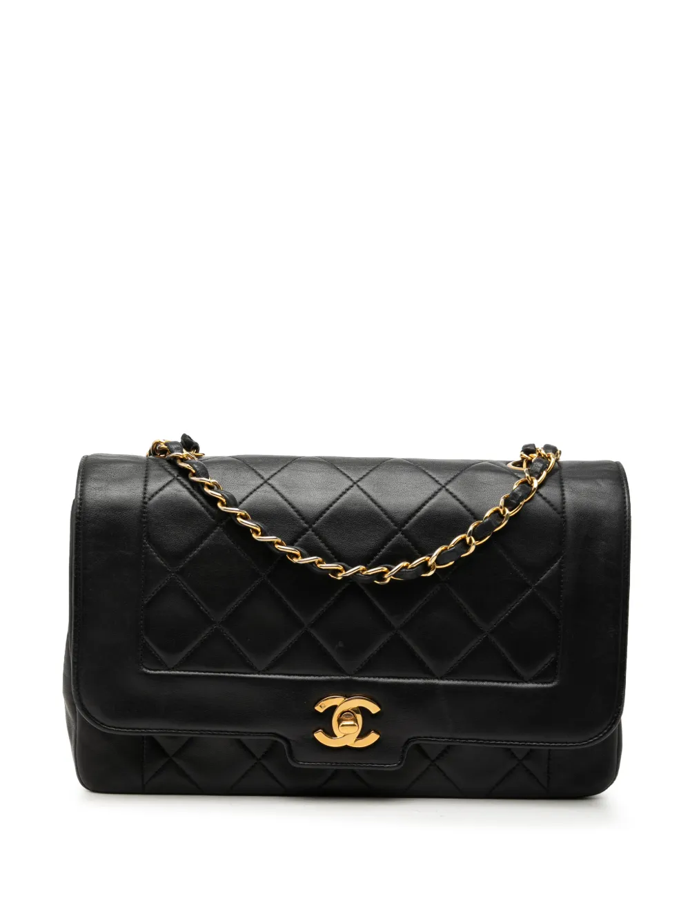 CHANEL Pre-Owned Borsa a tracolla Diana media in pelle di agnello con battente 1991-1994 - Nero