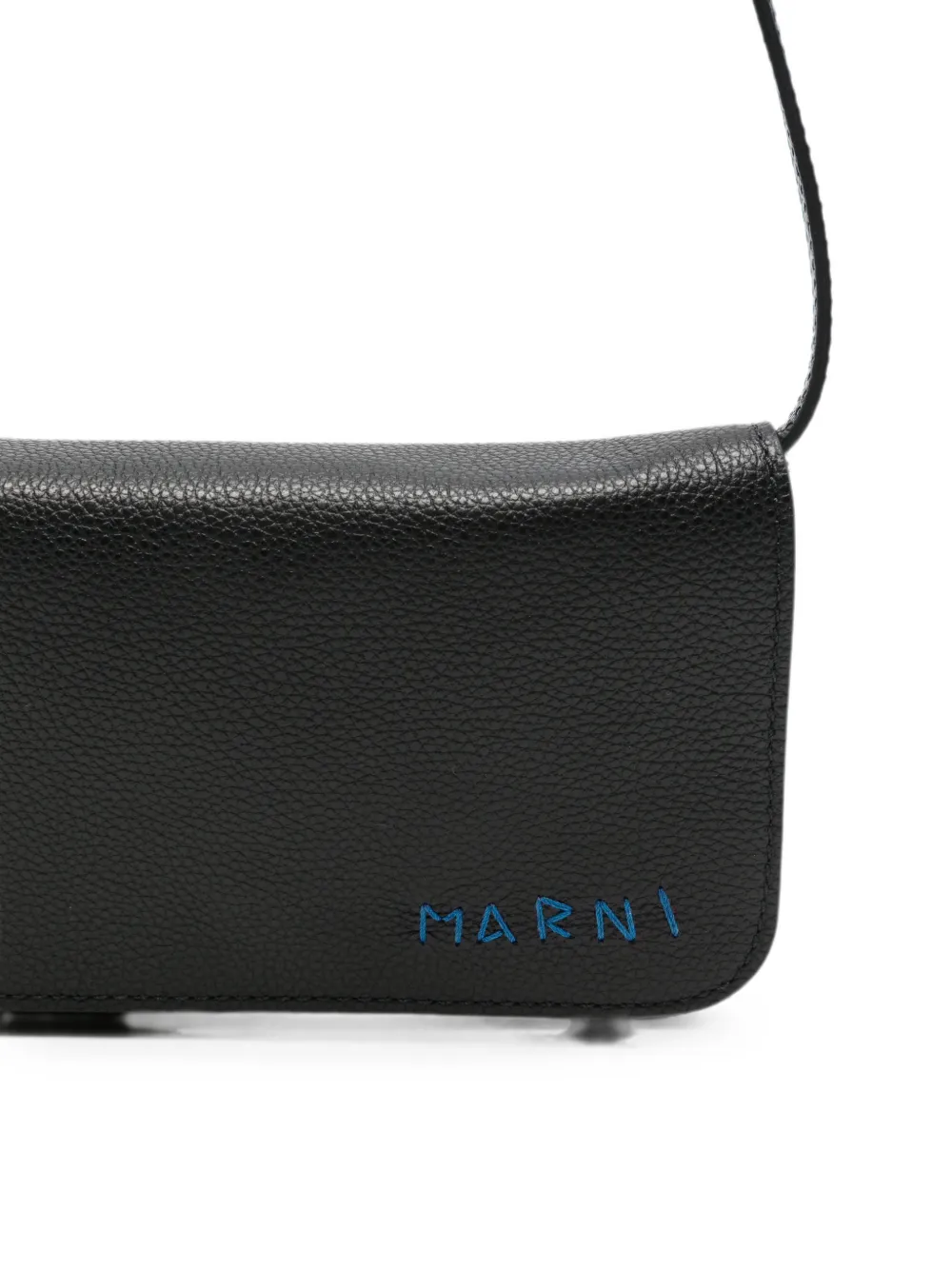 Marni Leren messengertas met logo-patroon Zwart