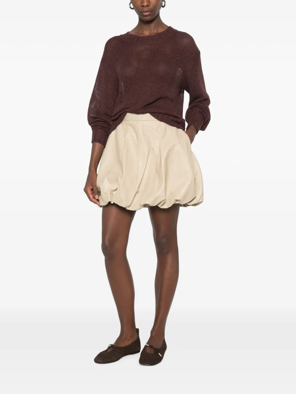 By Malene Birger Leren mini-rok Beige