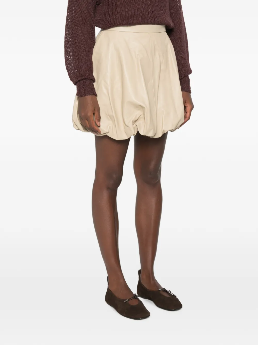 By Malene Birger Leren mini-rok Beige