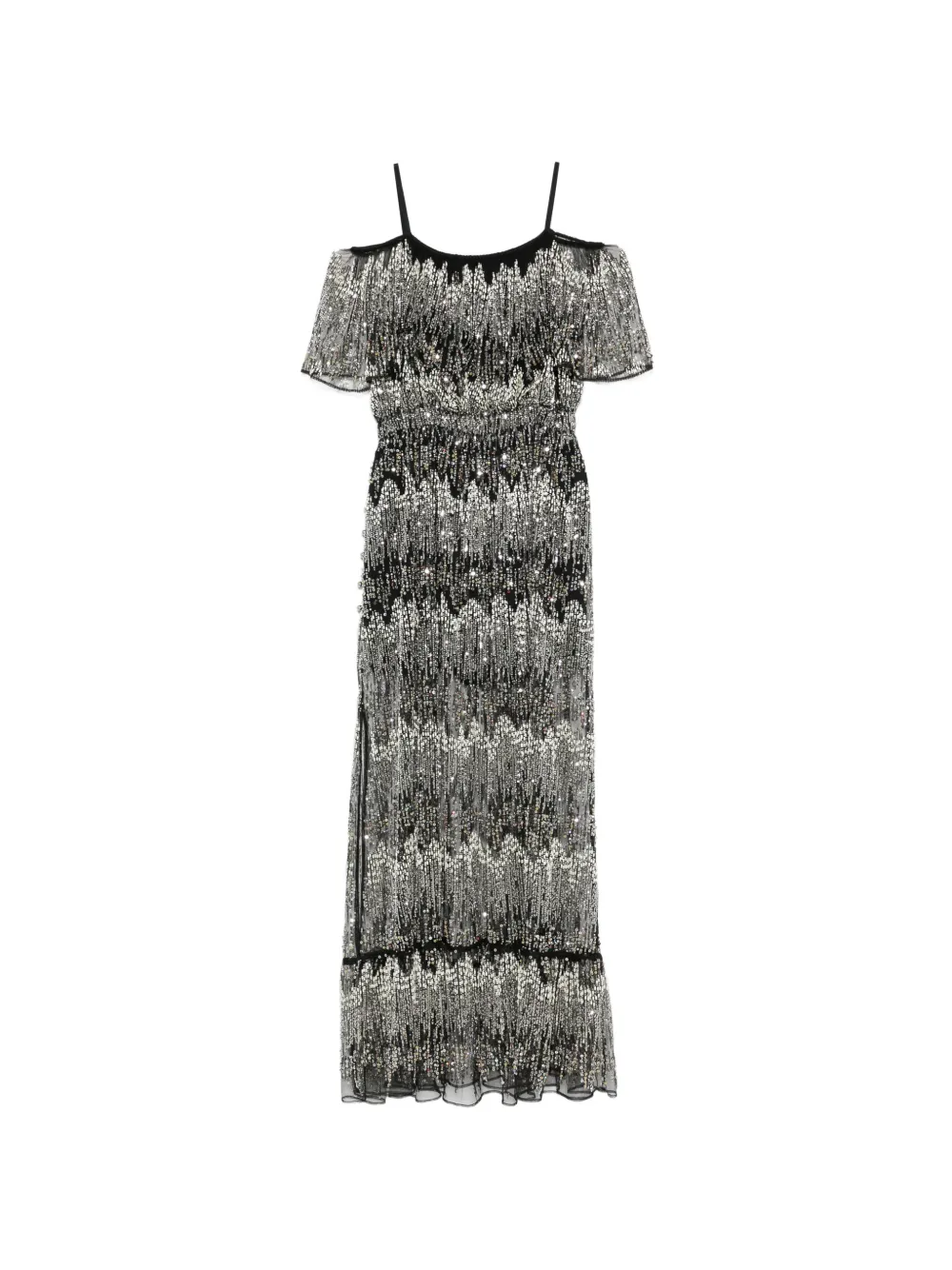 Rabanne sequin-embellished cold-shoulder maxi dress - Nero
