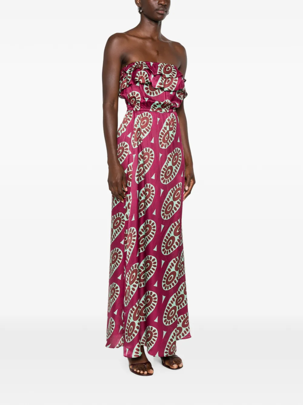 Themis Z Selene Ruffled Strapless Maxi Dress in Purple, view 3