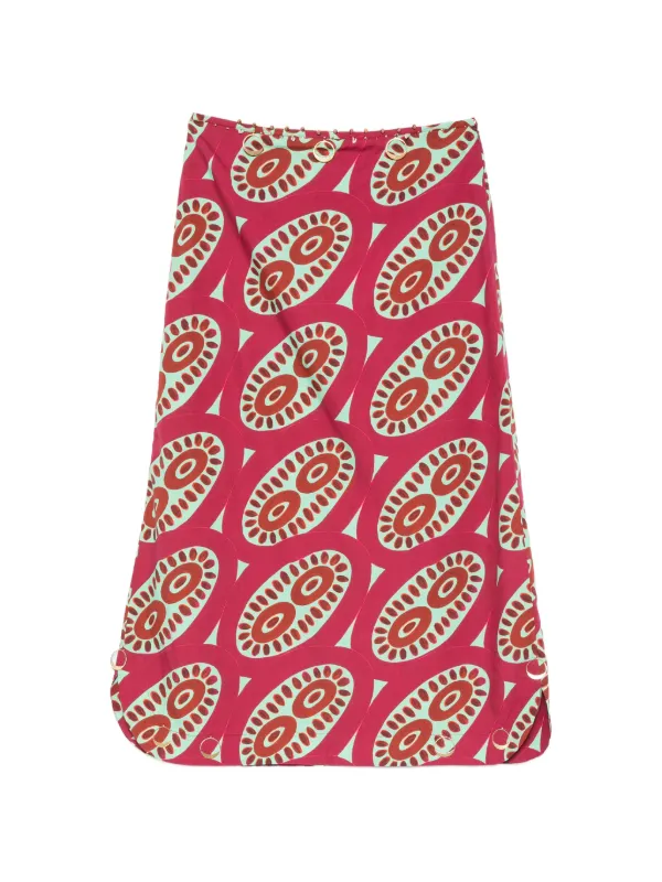 Themis Z Selena Geometric-print Side-slit Midi Skirt in Pink