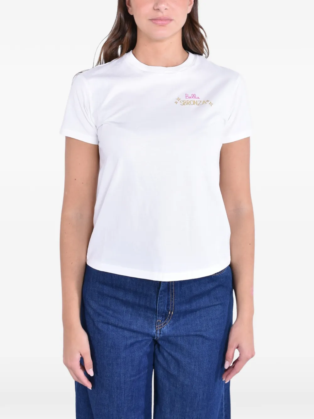 Mc2 Saint Barth Embroidered-logo Cotton T-shirt In White