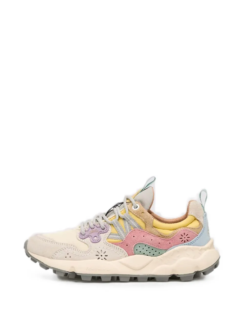 FLOWER MOUNTAIN Yamano 3 calf suede-panel sneakers - Nude