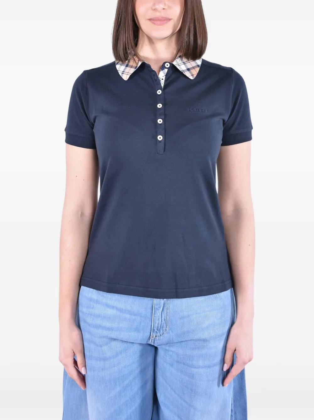 Barbour tartan-collar piqué polo shirt - Blu